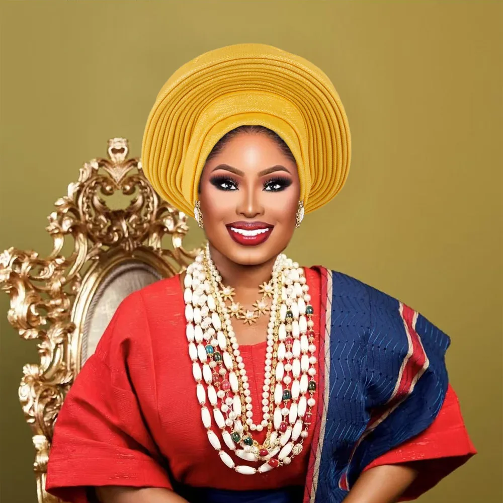 

Женские повязки на голову с автогелем, нигерийские повязки на голову, головные уборы для свадебной вечеринки, элегантный африканский головной убор, тюрбан 2025