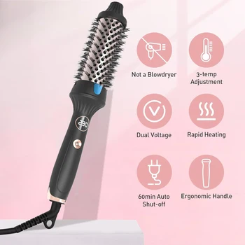 Image Thermal Brush 1.5 Inch Heated Curling Brush Ceramic Curling Iron Volumizing Brush Heating Round Brush Travel Hair Curler Comb