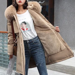 Big Fur Collar Cotton Parkas Women Fashion Long Sleeved Winter Padded Thickened Warm Skinny Jacket Casual Elegant Solid Outwear