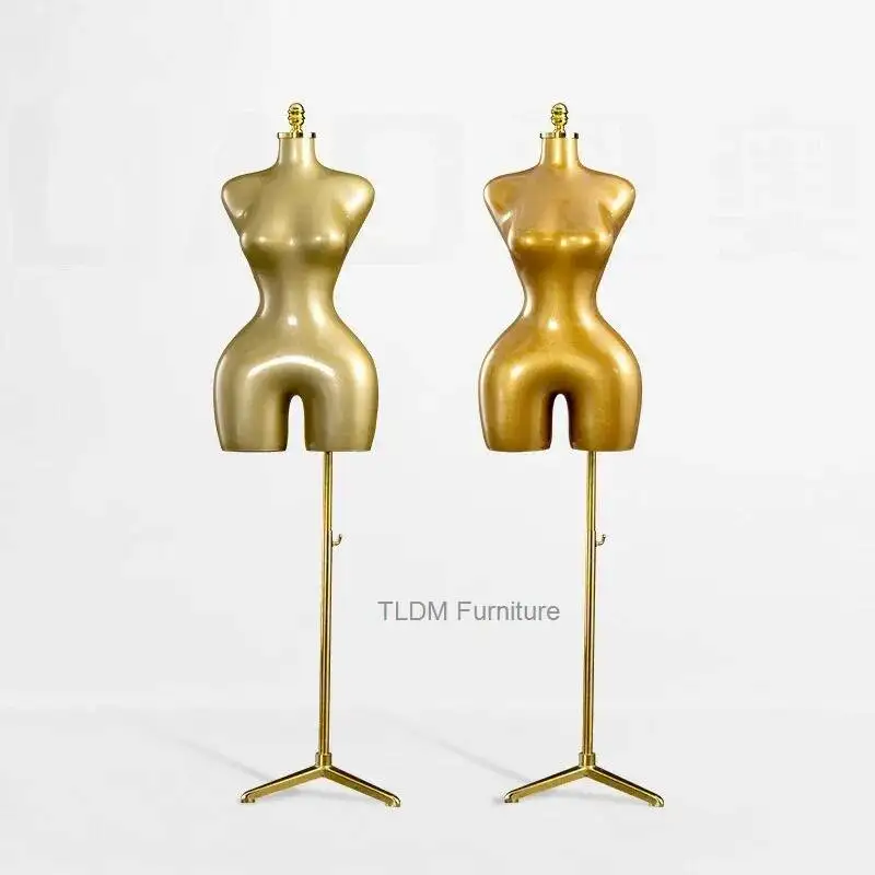Modern Gold Painted European Plus-size Female Mannequin Window Display Stand Half-body Women's Clothing Store Rack Supplies FYMQ