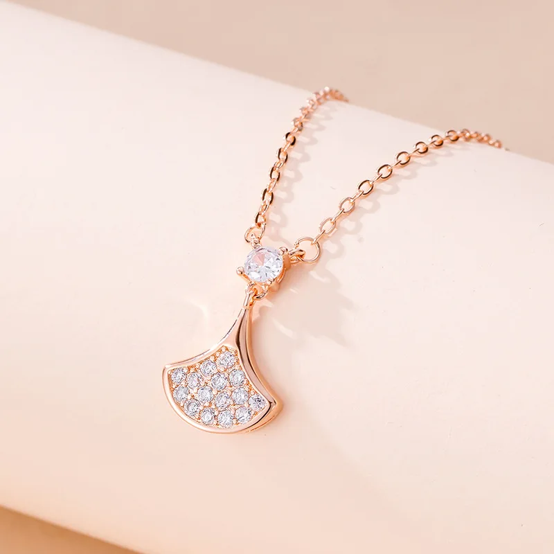 Exquisite Zircon Skirt Necklace Female Jewelry Fashion Wild 925 Silver Collarbone Chain Necklaces Simple Fan-shaped Pendant Tide