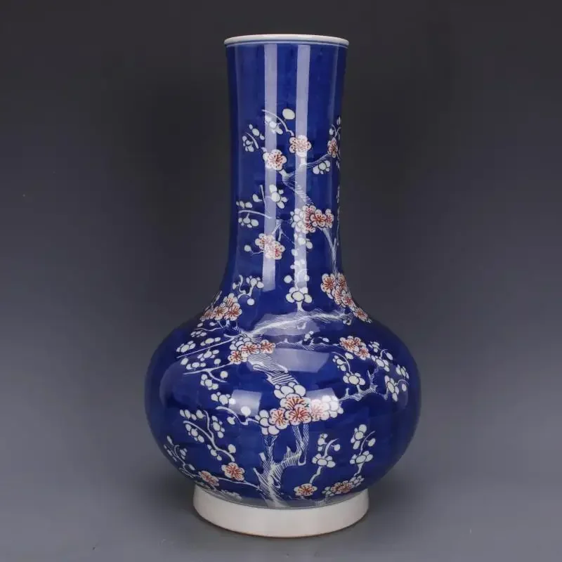 Blue White Vintage Oriental Vase Sakura Cherry Blossom Trees Narrow Neck Vase Long Neck Antique Vase Jingdezhen