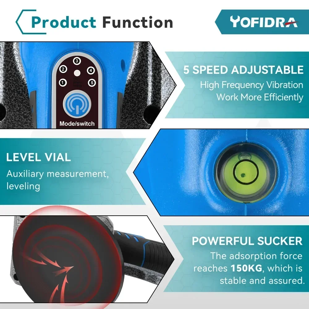 Yofidra 150kg High Loading Capacity Electric Tile Tiling Machine 5 Speed Floor Leveling Wall Laying Tool For Makita 18V Battery