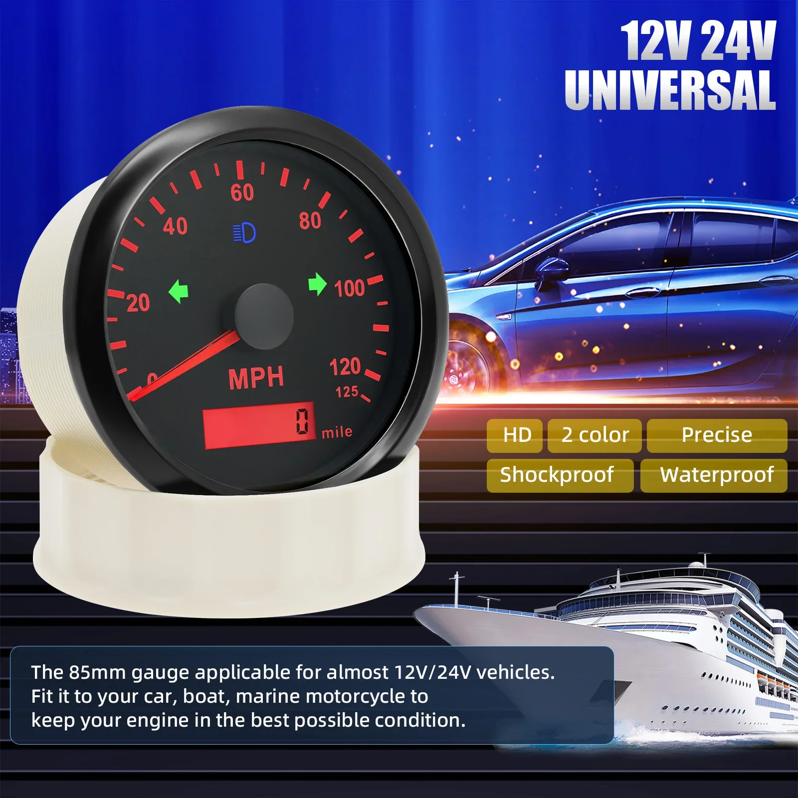 Compteur de vitesse universel pour voiture, 12V, 200kmh, 120kmh, odomètre numérique, ATV, UTV, bateau marin, étanche, GPS, KMH MPH