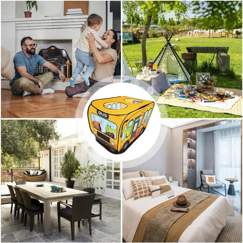 Tienda de campaña para niños, divertida, plegable, creativa, dibujos animados, parque infantil, juego de acampada, juego de autobús escolar para diversión, aprendizaje, escuela en casa