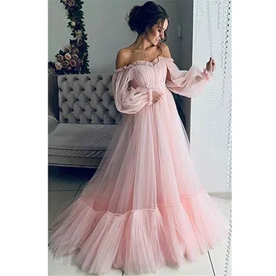 Women Dress Off Shoulder Wedding Sexy Backless High Waist Evening Long Dresses Full Sleeve A Line Gown Vestidos Elegant 2024