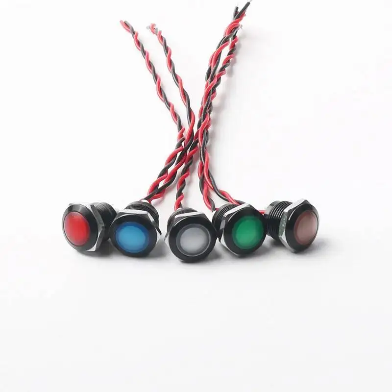 5 قطعة 12 مللي متر 12 فولت المعادن مؤشر ضوء أكسيد الألومنيوم الأسود كروية قطاع LED مقاوم للماء مصباح إشارة الطاقة 15 سنتيمتر سلك #2
