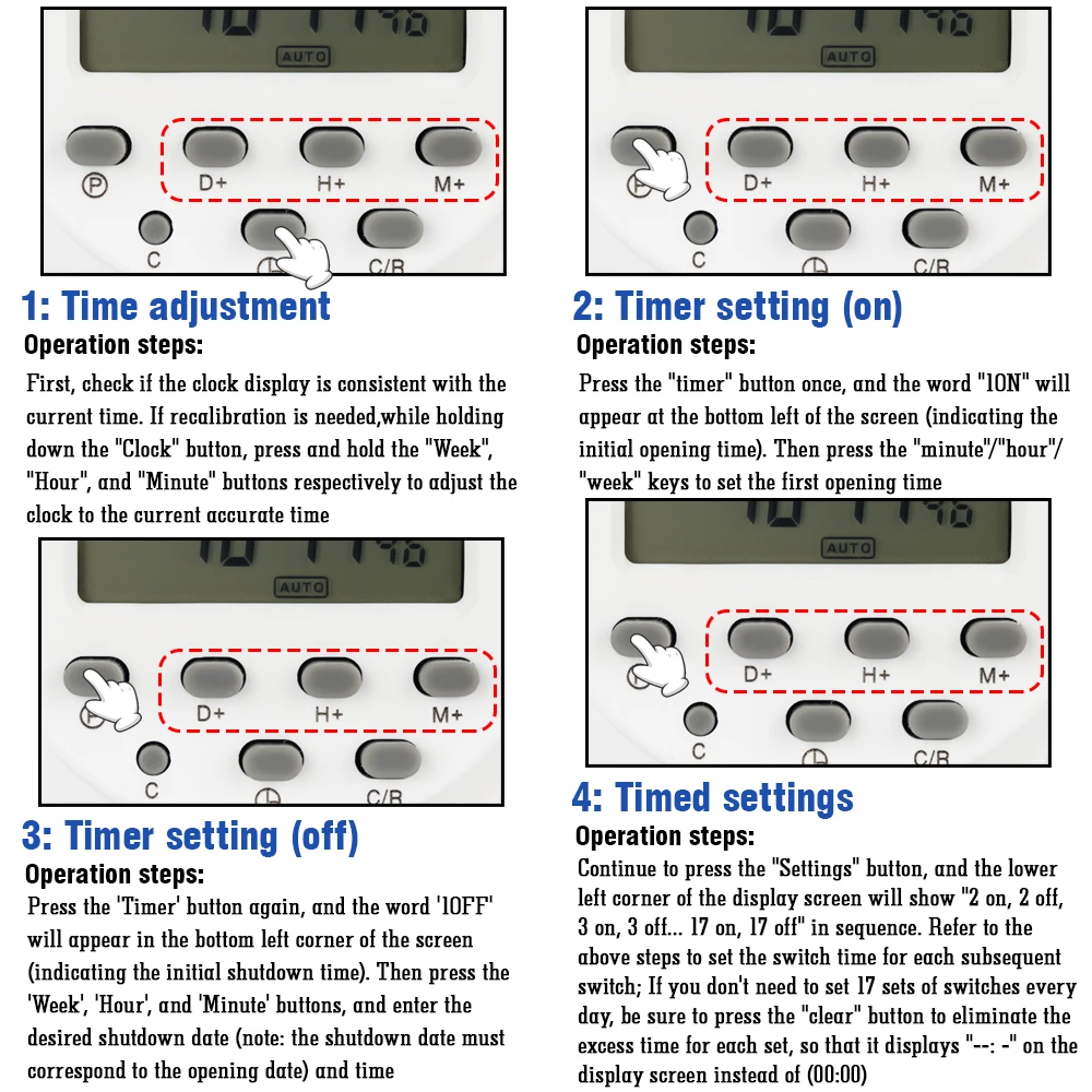 Timer AC 220V 110V 24V 12V CN101A Digital LCD Power Timer Programmable Time Switch Relay 17 Groups of Timing Controls 16A CN101A