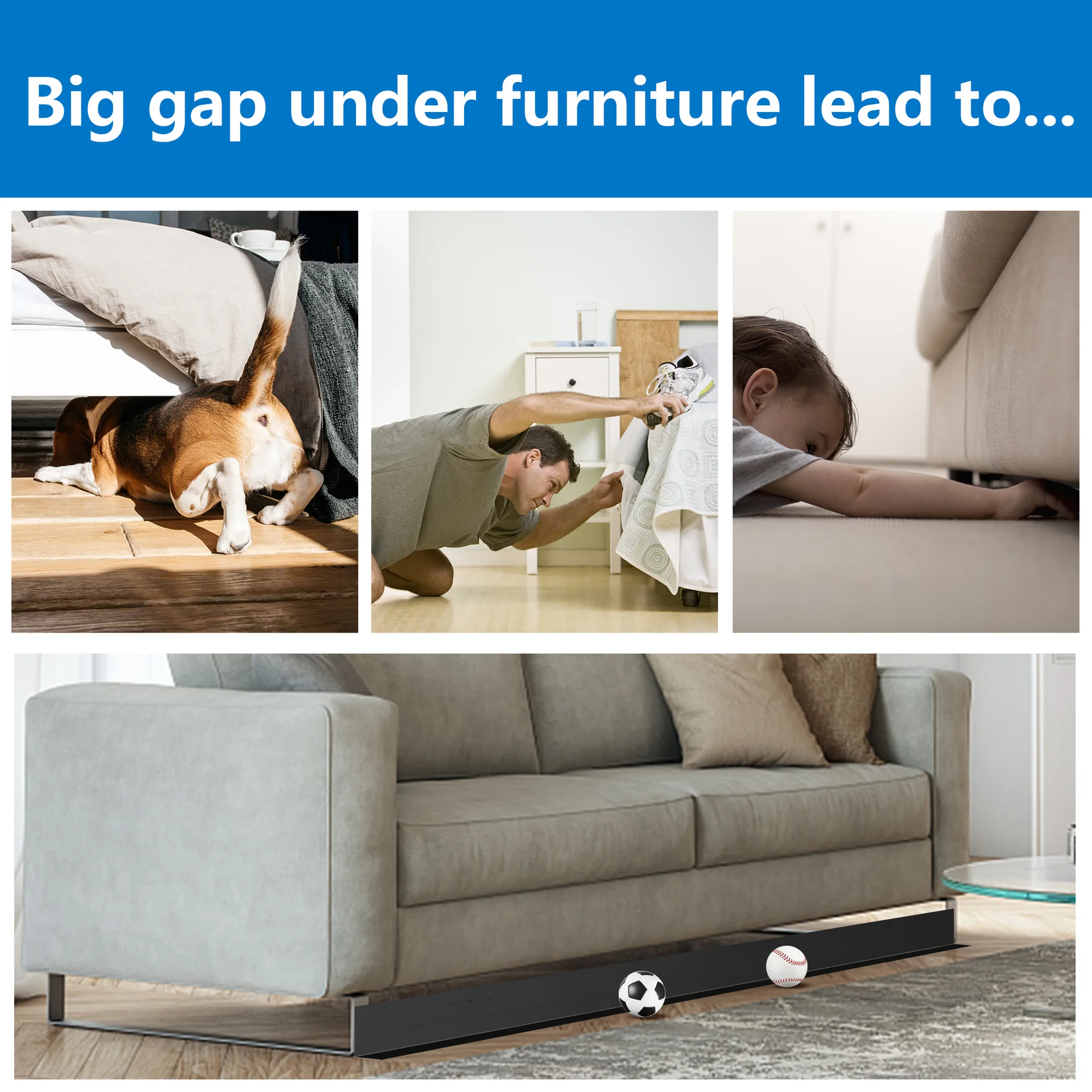 Adjustable PVC sofa backrest - 3 meters, cuttable toy preventer under sofa, easy-to-install sofa bottom panel.
