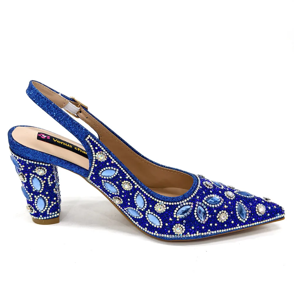 2025 Large Flower Design Shoes & bag Nigerian Royal Blue Color Women's Stiletto Shoes For Special Good Time INS Style