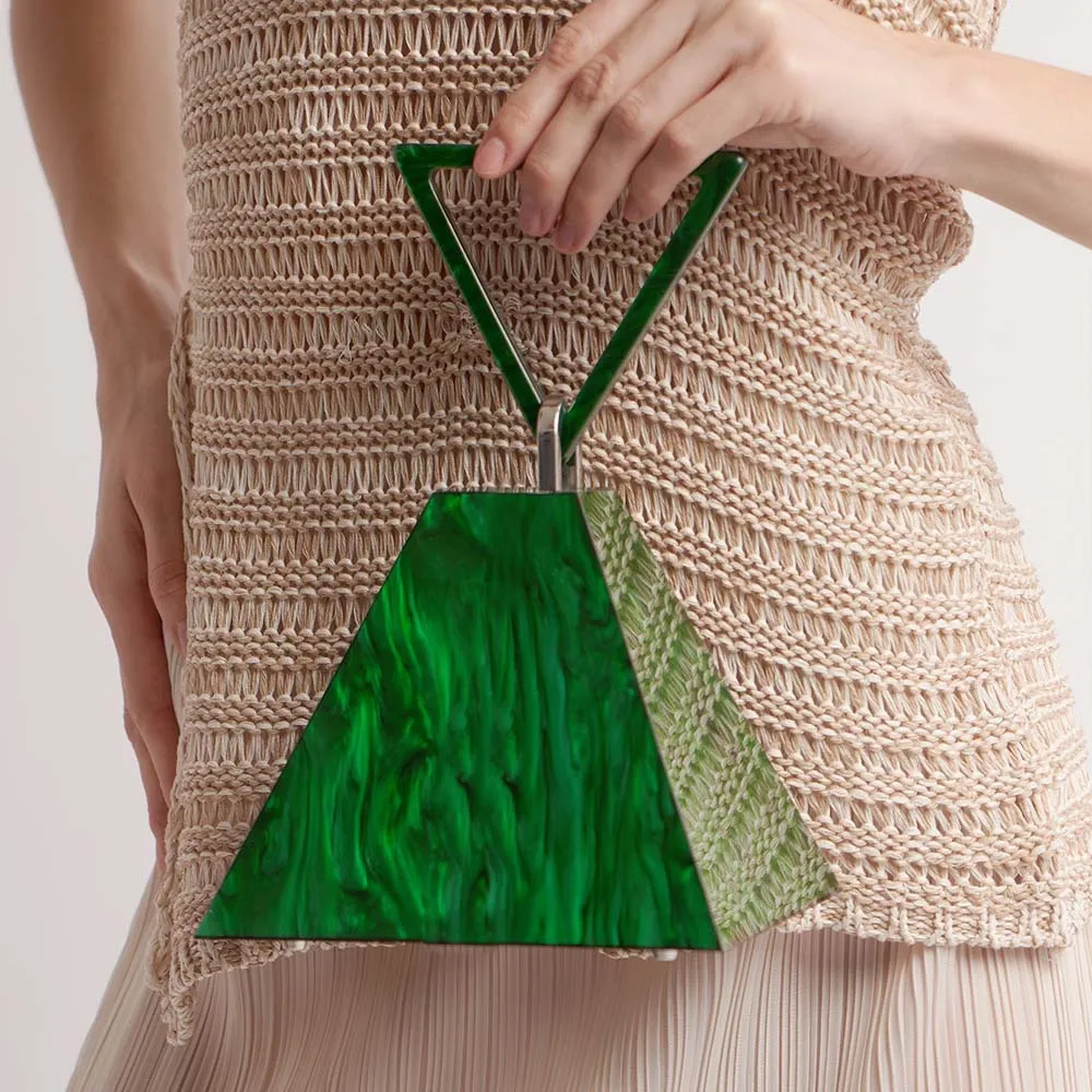 

2026 New Women's Handheld Mushroom Acrylic Bag Fashion Ladies Wedding Banquet Handbag Triangular Cone Party Crossbody Bag Female