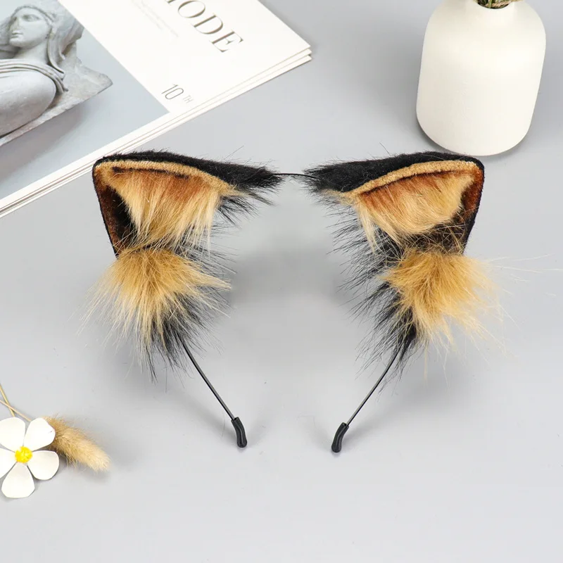 Faux Fur Fox Orelhas Headband para Meninas, Cat Orelhas Headdress, Acessórios para o cabelo, JK Animal Cosplay Props, Hair Hoop Headwear