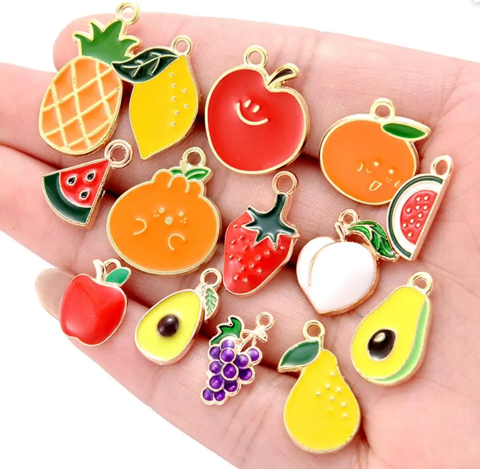 100pcs  Colors Enamel Fruit Charms Pendants for Making Necklaces Drop Earrings Keychain DIY Jewelry Craft Supplies F0100