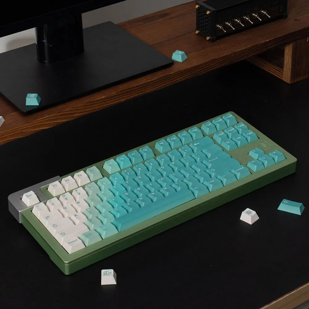 Keycaps de tema gradiente para teclado mecânico, conjunto completo, branco, verde, rosa, PBT, térmico, sublimação, 61, 68, 75, 87, 104, 108