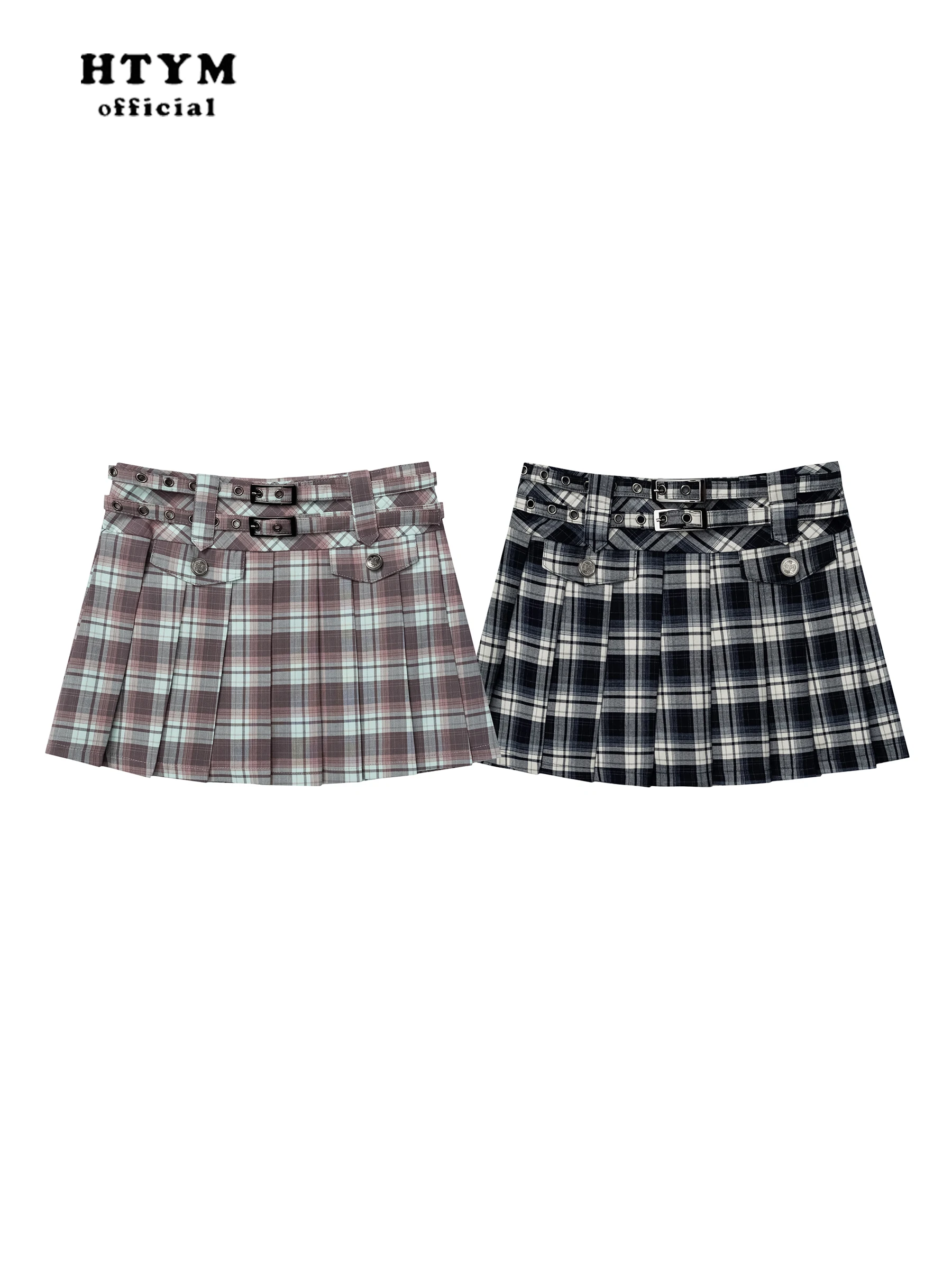 Estilo formal americano retro doce legal a linha xadrez y2k mini saias cinto de cintura alta fino ajuste versátil plissado saia curta feminina