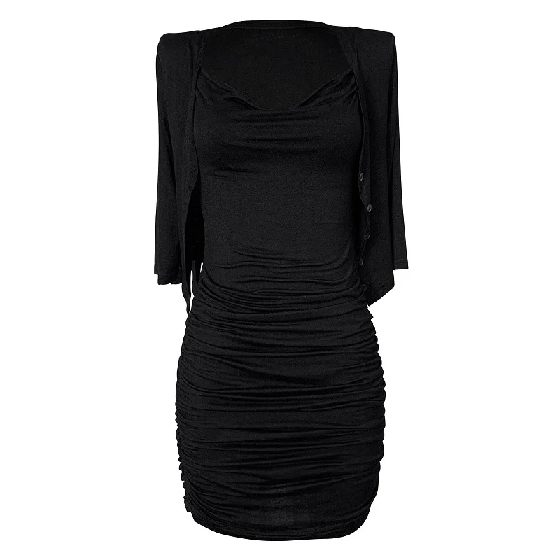 

Dongda Gate New Sle Women's Thin Sun Protection Cardigan + Sexy Pleated Strap Dr Set Summer Faion Ladies' Ensemble