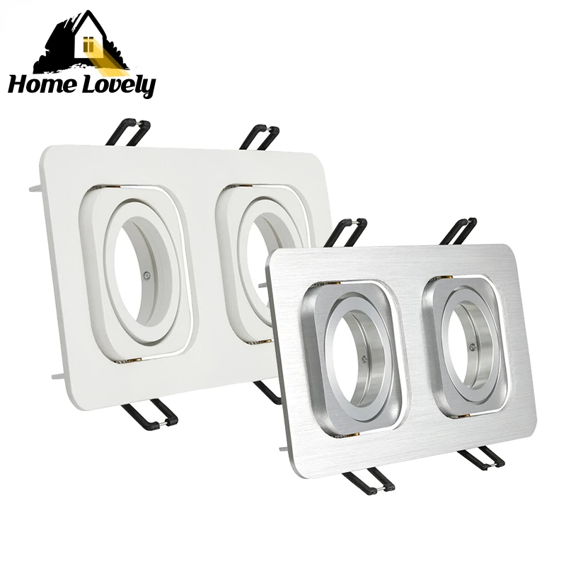 

Double Head Aluminium Ceiling Light Mounting Frame Square White Silver GU10 MR16 Recessed Ceiling Fixed Downlight Fitting