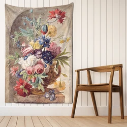 Still Life Flowers Oil Painting Tapestry Wall Hanging Retro Court Style Bohemian Hippie Tapiz Art Home Decor