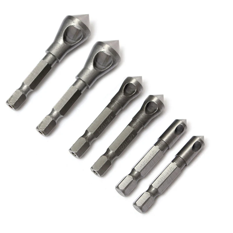 /6pcs /Coated /Countersink Deburring Drill Bits Set Bearing Steel Chamfering For Metal Wood P'lastic Hole Making Tools