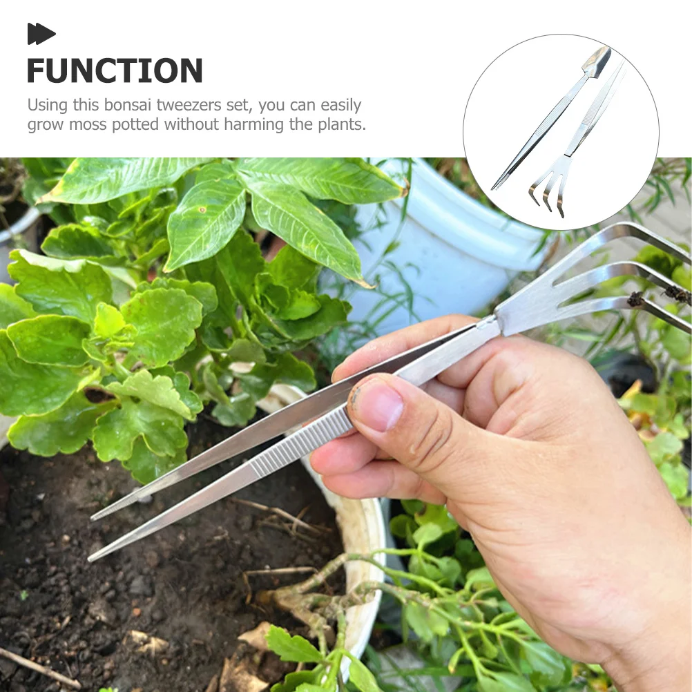 

1 Set Bonsai Tools Stainless Steel Tweezers Small Rake Shovel Multi-Function Soil Loosening Tool For Plants Portable Garden Art