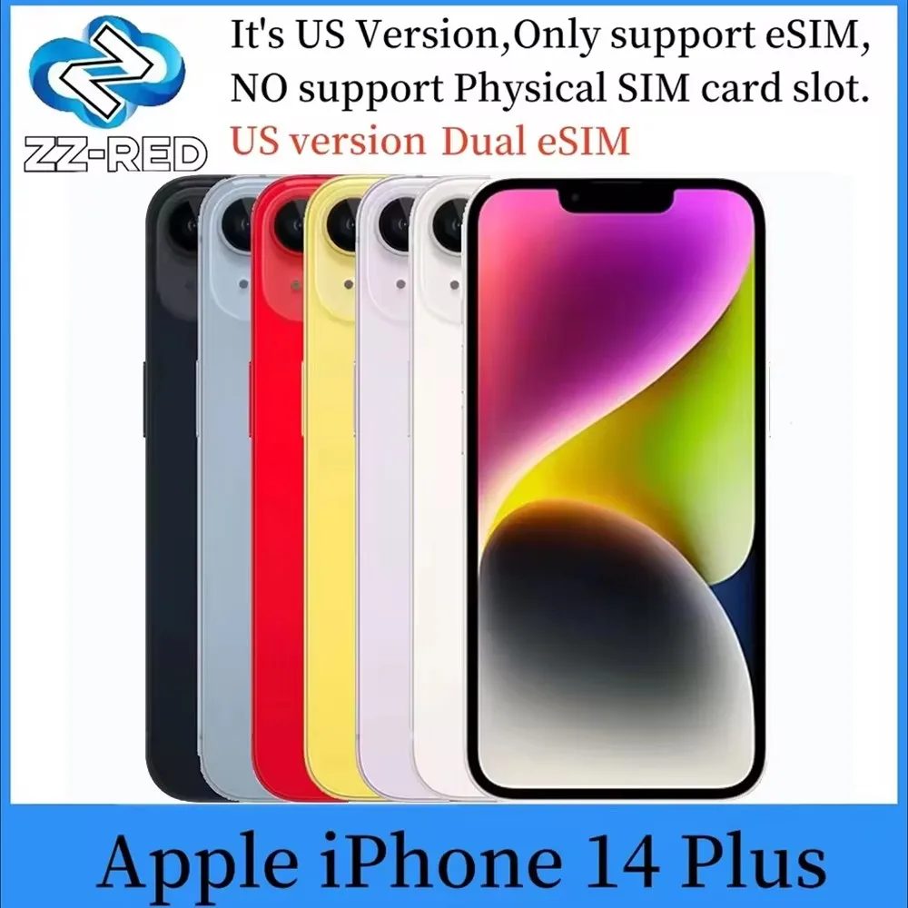 هاتف Apple iPhone 14 Plus الأصلي مقاس 6.7 بوصة 5G إصدار أمريكي ثنائي eSIM NFC A15 OLED معرف الوجه 6GB RAM 128GB 256GB هاتف محمول مستعمل غير مقفول