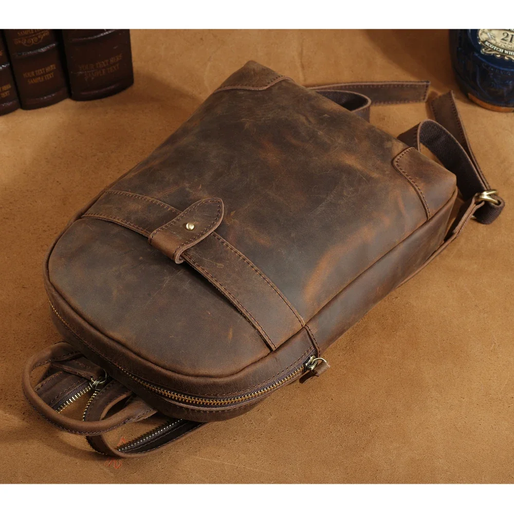 Factory Supply Wholesale Customize Crazy Horse Genuine Leather Lady One Shoulder Chest Bag Mini Real  Backpack For Women