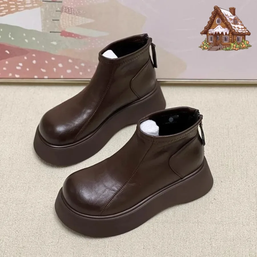 

2026Модные ботильоны с нескользящей подошвой и уютной меховой подкладкой Ldeafor, женские ботильоны на платформе из искусственной кожи на молнии на массивном каблуке