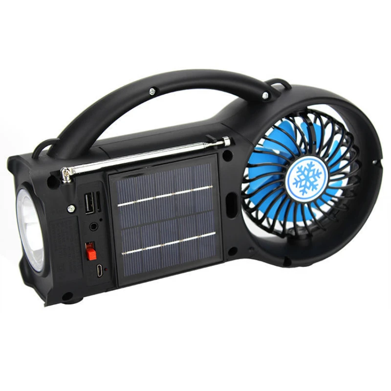 FP-122-S Multi-function FM Radio Solar Charging Luminous Bluetooth Speaker High Power Fan Flashlight High Sensitivity