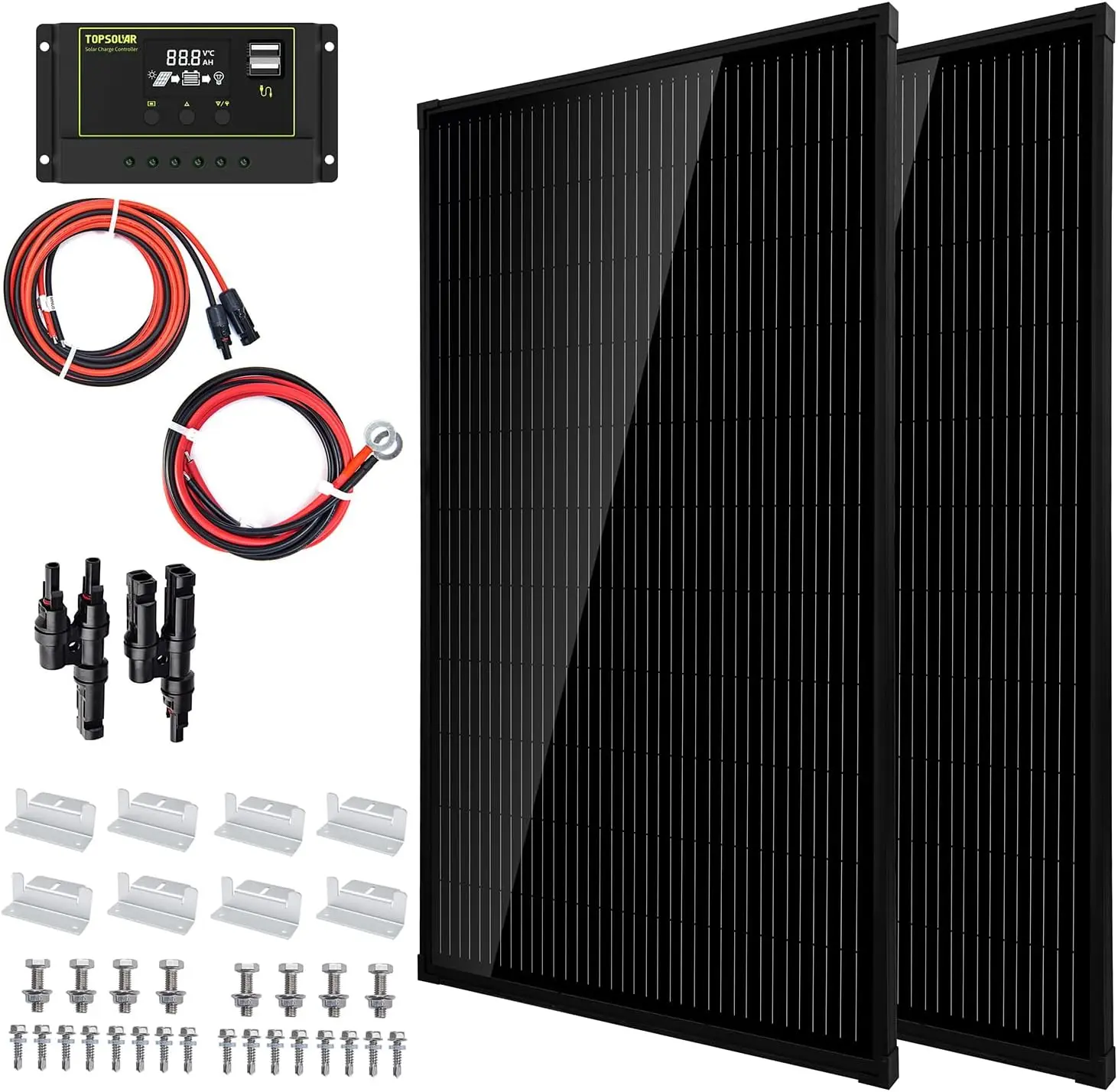 Topsolar Solar Panel Kit 340,2*170W Watt 12 Volt Off Grid System 30A 12V/24V Solar Charge Controller + Solar Cables + Z-Brackets