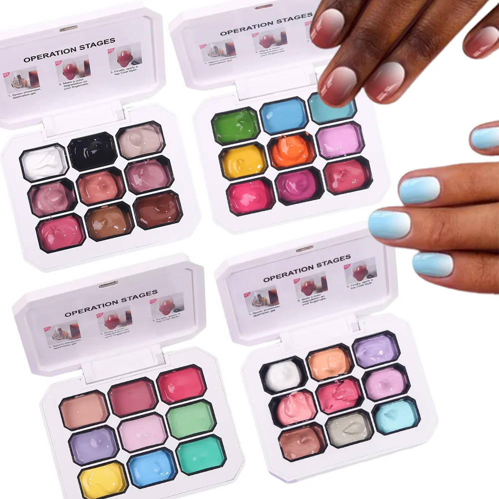 

9Colors/Box Solid Nail Polish Palette 3In1Gradient Effect Patting Gel Semi Permanent Soak Off UV Gel Varnish for Salon&Manicure