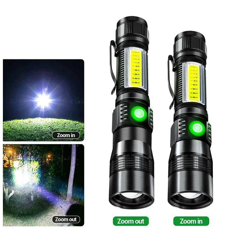 

New Bright Flashlight Wholesale USB Rechargeable Purple Zoom Emergency Multi-function Outdoor Flashlight Torch Lamp UV Light