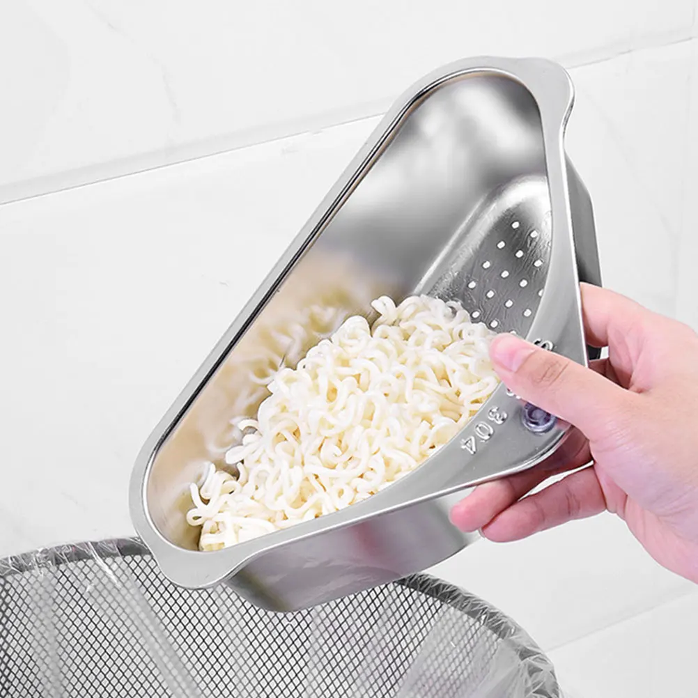 

Stainless Steel Drain Basket Sink Corner Rack Mesh Fruits Storage Draining Triangle Shelf Punch Free Safe Use Kitchen