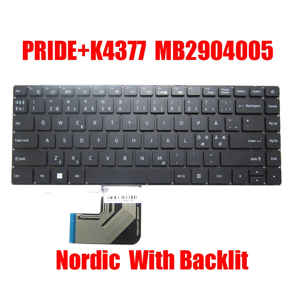 Laptop Keyboard PRIDE+K4377 MB2904005 Nordic NE Black With Backlit New