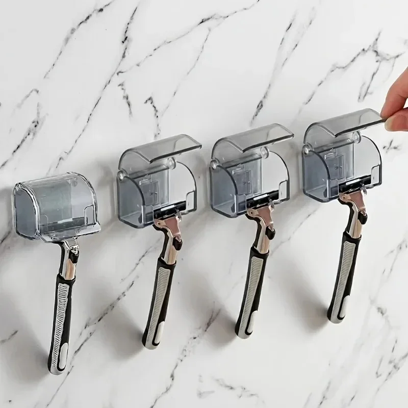 1pc Punch-free Razor Holder Shaver Storage Dust Cover Wall Mounted Shaver bracket Box Waterproof Bathroom Power Plug Hook