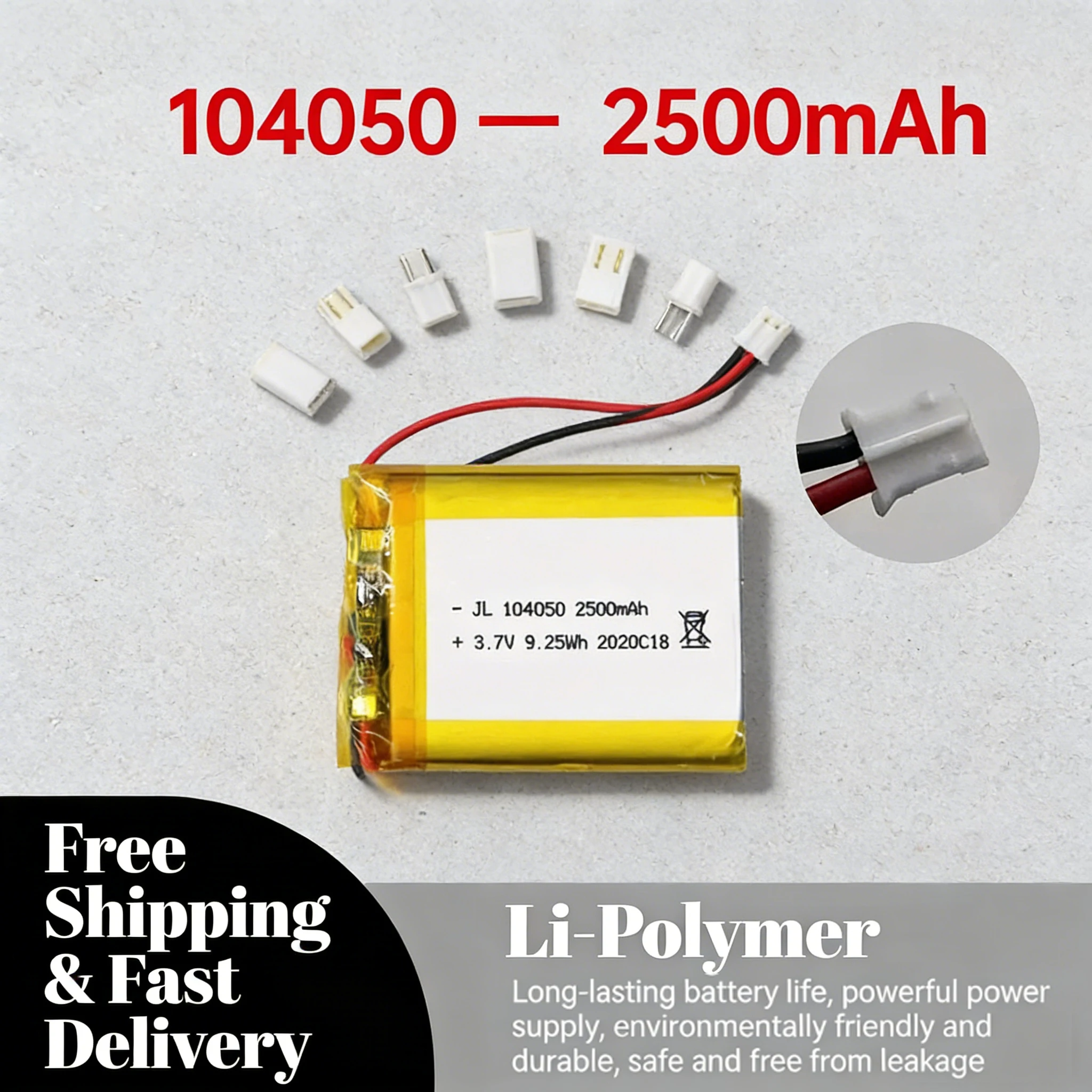 

104050 3.7V 2500mAh Rechargeable Li-Polymer Battery with PCM for GPS Navigation Digital Camera Video Recorder Lithium Cell