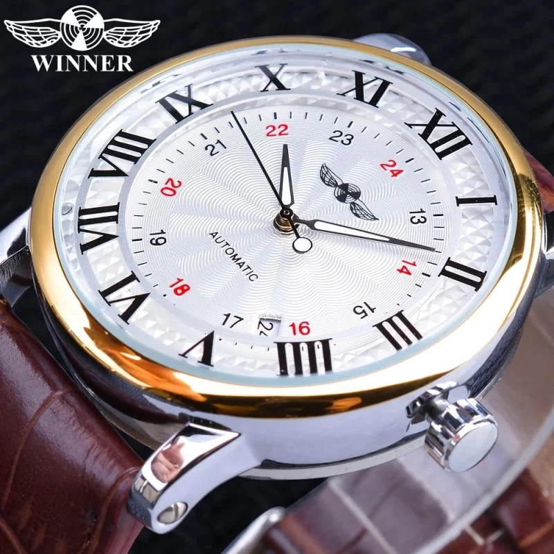 

Official brand of free shippingSimple Fashion Men's Watch Self-Mechanical Strap Calendar Roman Digital Dial