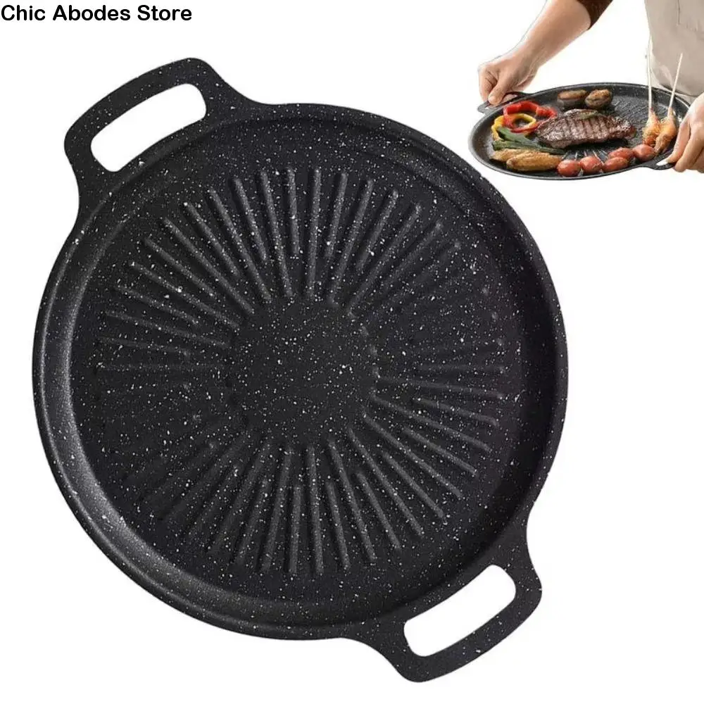 

Portable Carbon Steel Korean Barbecue Pan Thick Non-Stick Frying Plate with Handle Maifan Stone BBQ Grill Pan Travel