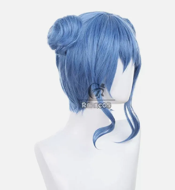 Fairy Tail Juvia Lockser Cosplay Wigs 35cm Short Blue Synthetic Hair With Buns