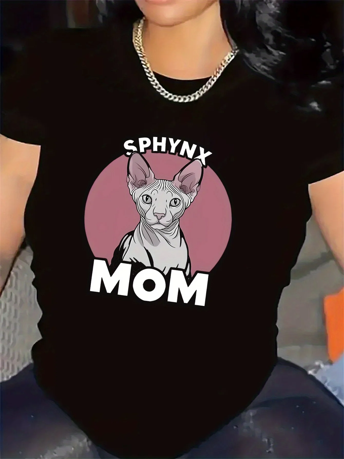 Women T-Shirt Sphynx Cat Mom Creative Printed Round Neck Short Sleeve Casual Women Summer Top Tshirt Clothing