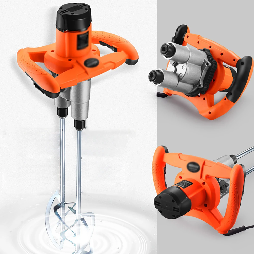 1580W Electric Concrete Mixer 220V Double Rod Cement Mixing Machine Handheld Construction Power Tools 6 Speed Adjustable