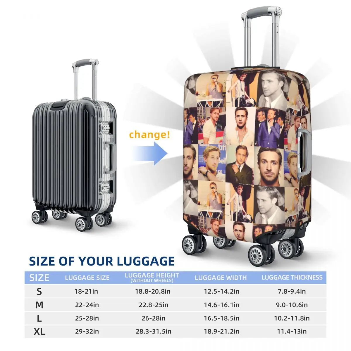 RYAN GOSLING Print Luggage Protective Dust Covers Elastic Waterproof 18-32inch Suitcase Cover Travel Accessories