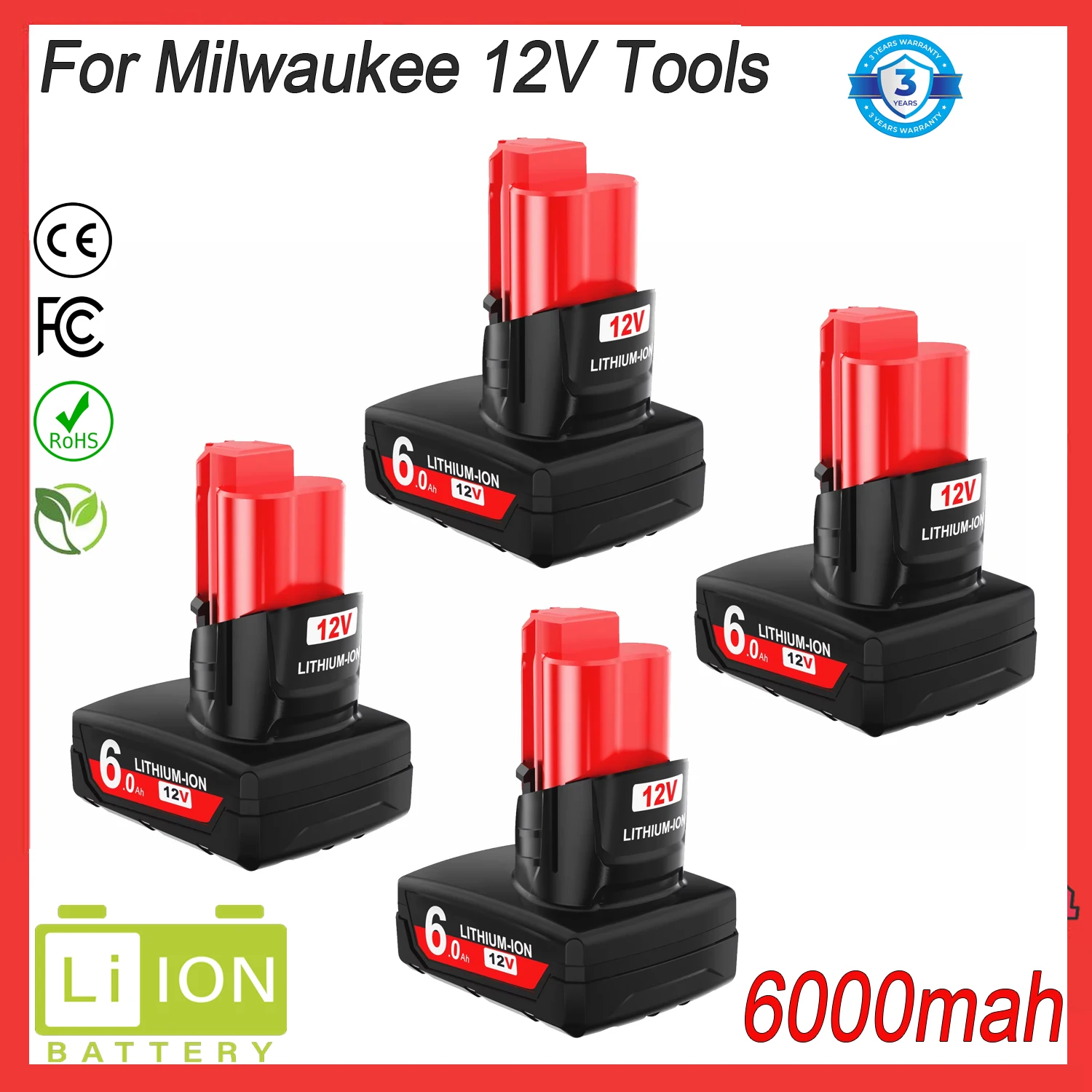 3.5a/6.0a For Milwaukee 12V Battery Rechargeable Battery Compatible For Milwaukee M12 48-11-2402 48-11-2411 Impact Wrench Tools