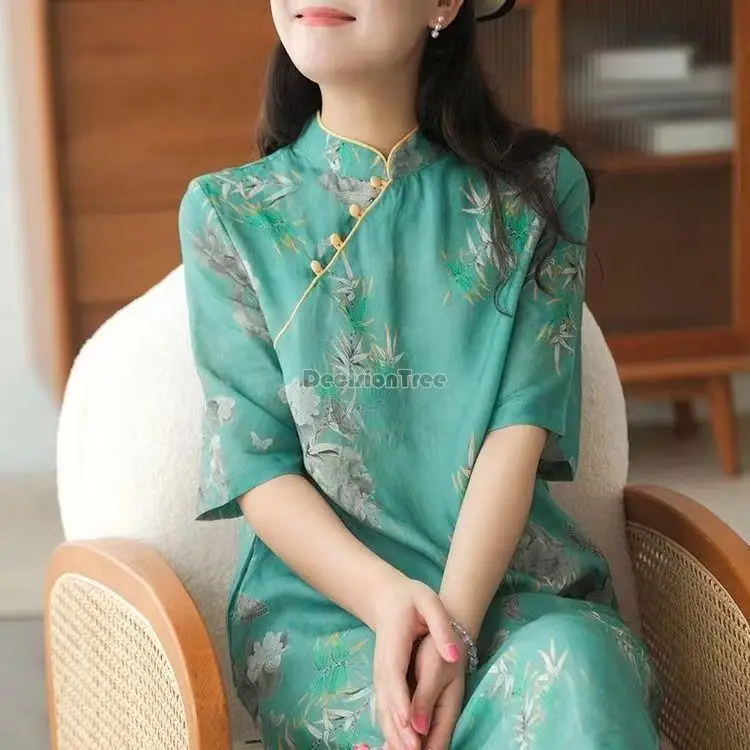 2026 new chinese style traditional cheongsam dress vintage qipao dress oriental style floral cotton linen comfortable dress