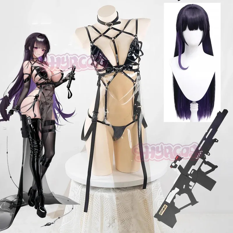

Game NIKKE Goddess of Victory Mihara Accurate Outfit Halloween Party Black PU Leather Battle Suit Cosplay Costume Chain dl;1