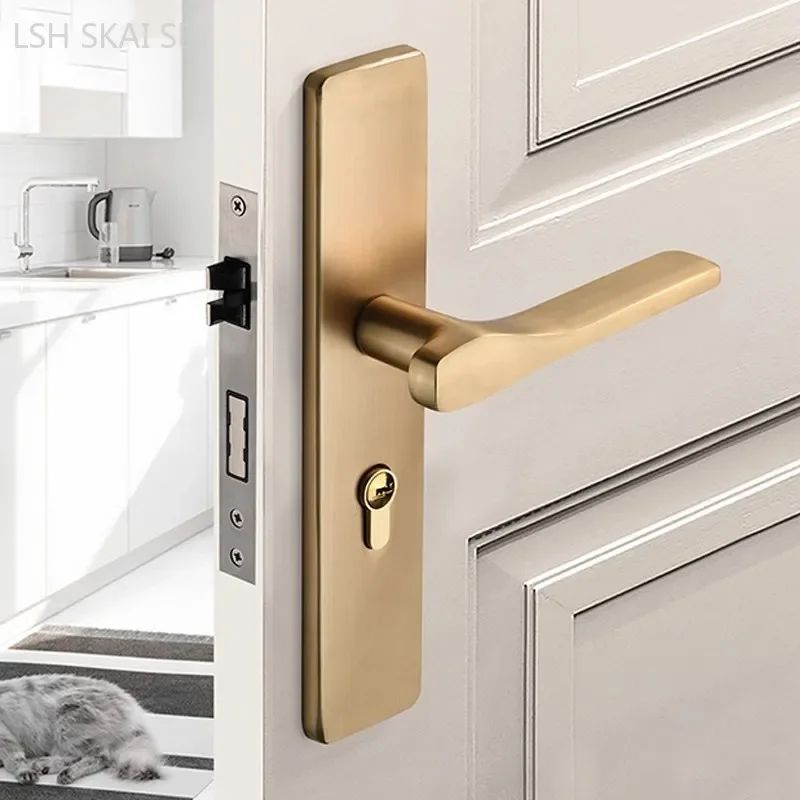 

Modern Aluminum Alloy Bedroom Door Lock Indoor Silent Security Door Lock Home Golden Handle Lock High Quality Lockset with Key