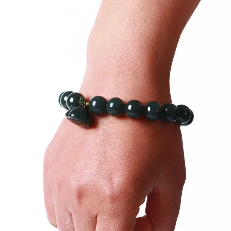 New Natural Hetian Qing-Jade Jade Bracelet Round Bead Agate Lotus Pod Hand String Handring Bangle Fine Jewellry