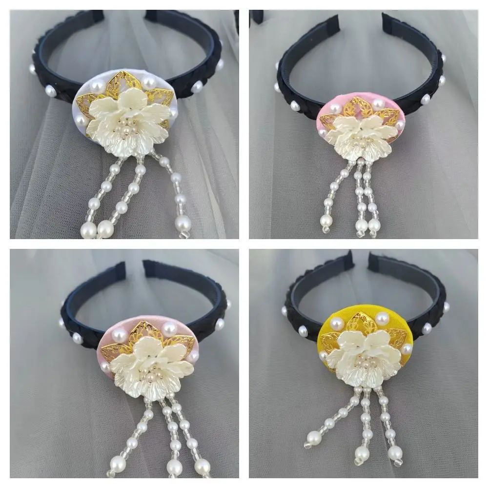 Sweet Flower Korean Headband Pearl Beaded Hanbok Hairband Ethnic Style Headdress Stage Dance Hair Hoop Ladies