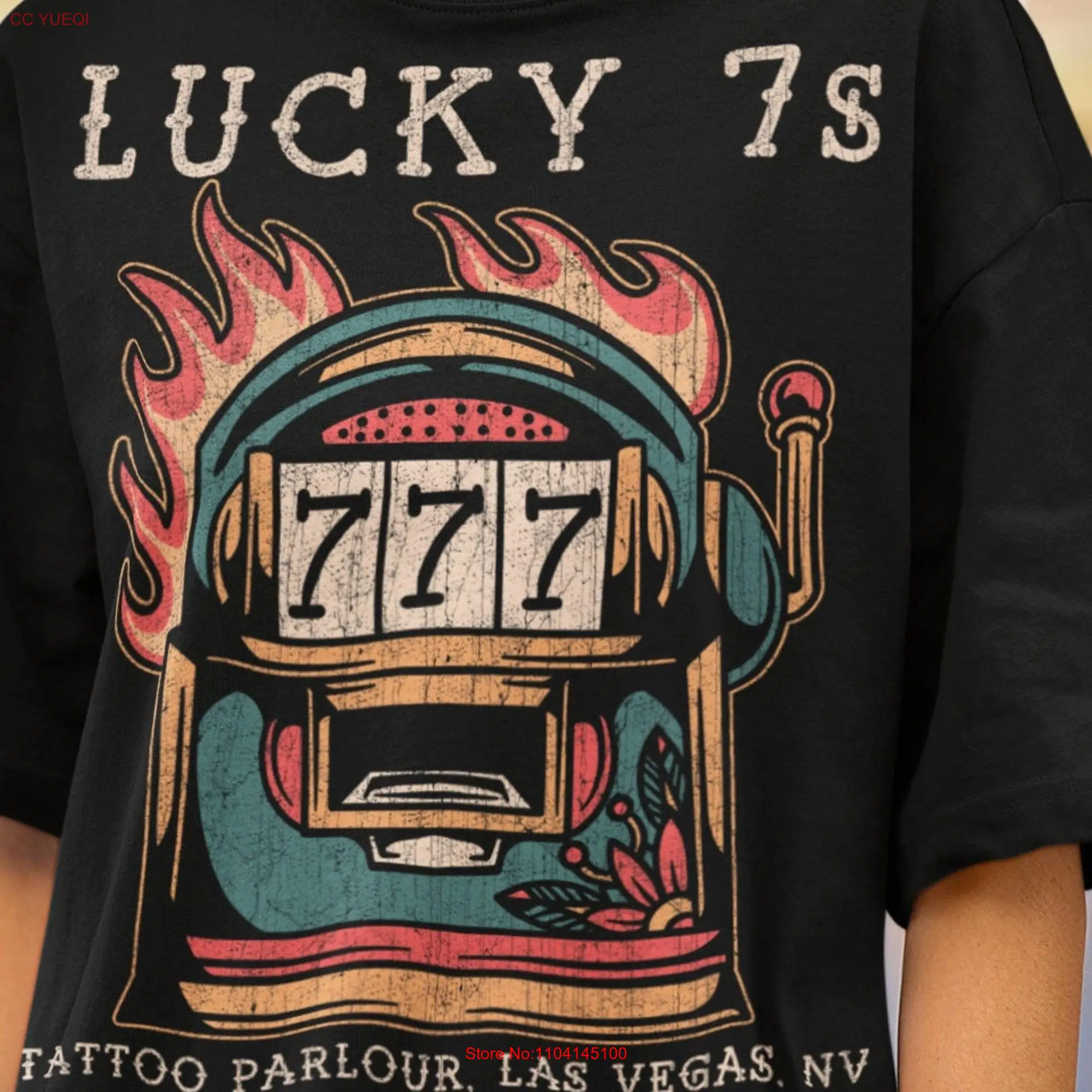 Lucky 7s Tattoo Studio Las Vegas Nevada Old School Slot Machine T Shirt Women's Fit  long or short sleeves