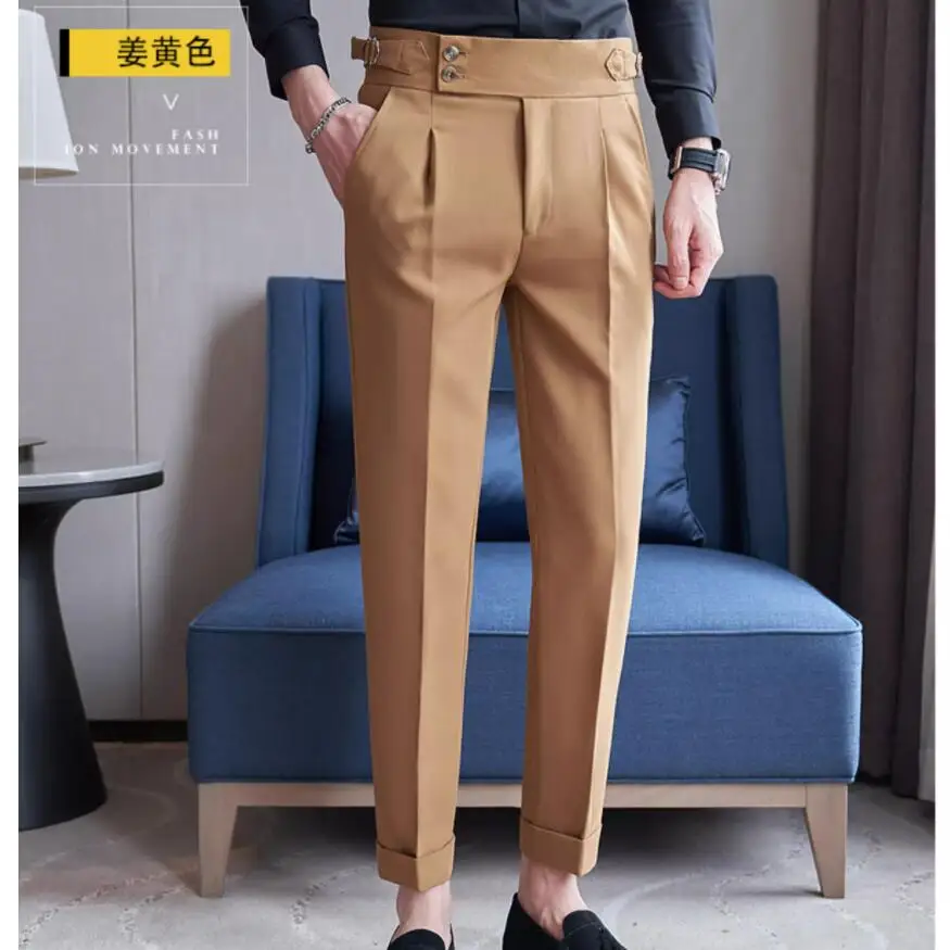 Men Suit Pants Spring Elastic Waist Solid Slim Fit Dress Pants Office Business Casual Trousers High Quality Men\'s Clothing 38-28