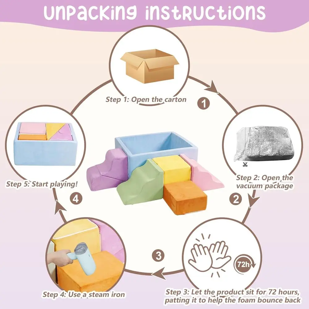 Toddler Foam Climbing Blocks Set with Square Ball Pit, Soft Play Structure, Macaron Tones (Balls Not Included)